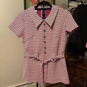 Vintage Red and Blue Polka Dot Blouse